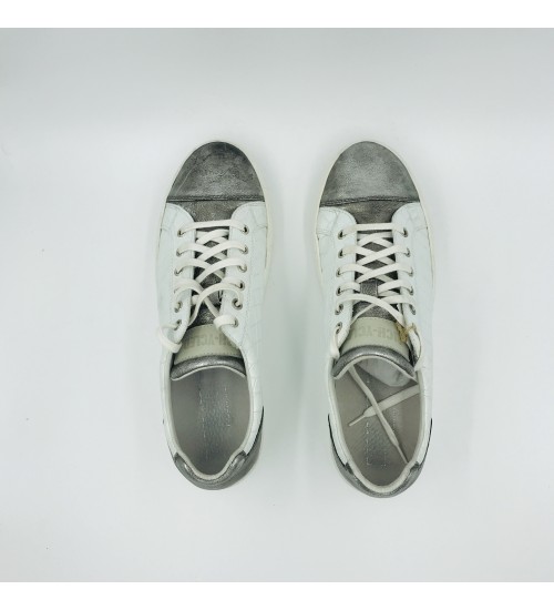Handmade Shoes Low White Coco leather and Silver